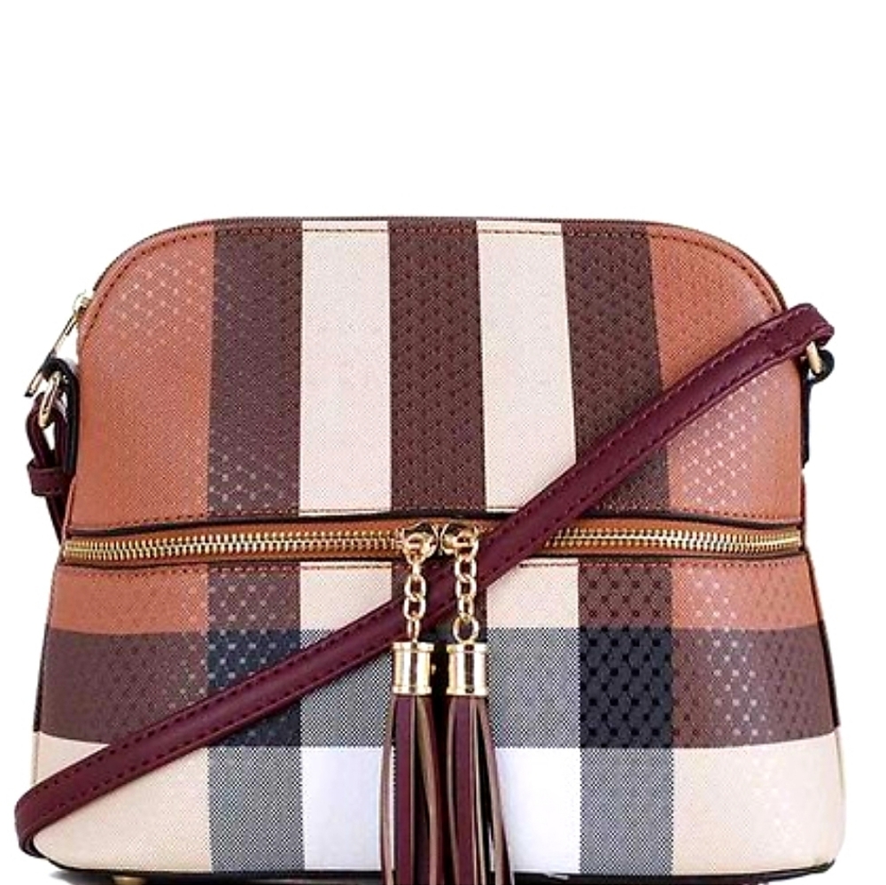Plaid Color Block Crossbody Handbag